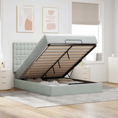 Estructura cama otomana con colchones gris claro 140x200cm