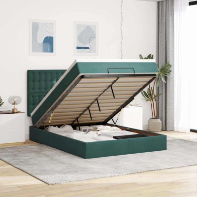 Estructura de cama otomana con colchones verde oscuro 140x200cm