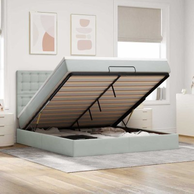 Estructura de cama otomana colchones terciopelo gris claro