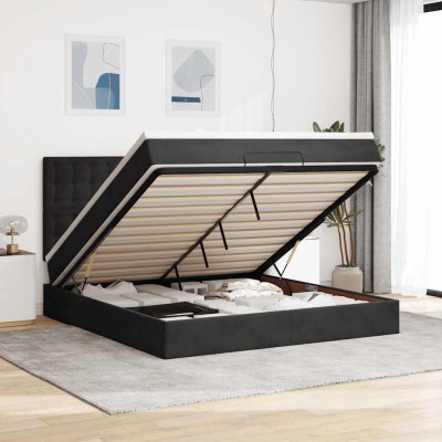 Estructura de cama otomana colchones terciopelo negra 180x200cm
