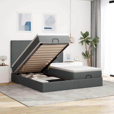 Estructura cama otomana colchones tela gris oscuro 200x200cm
