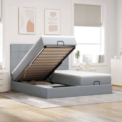 Estructura de cama otomana colchones tela gris claro 180x200cm