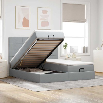 Estructura de cama otomana colchones tela gris claro 200x200cm