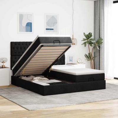 Estructura de cama otomana con colchones tela negra 180x200cm