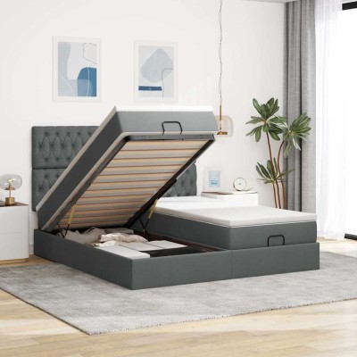 Estructura cama otomana colchones tela gris oscuro 200x200cm