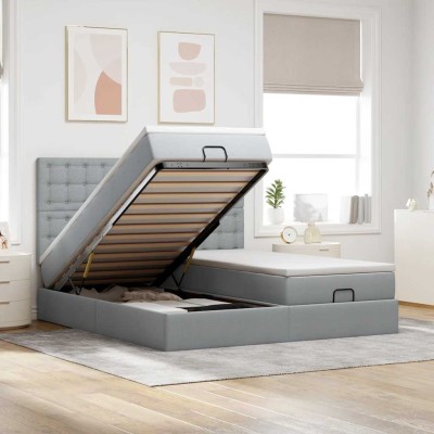 Estructura de cama otomana colchones tela gris claro 180x200cm