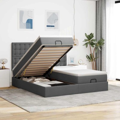 Estructura cama otomana colchones tela gris oscuro 180x200cm