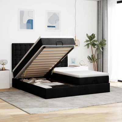 Estructura de cama otomana con colchones tela negra 180x200cm