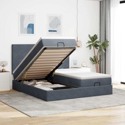 Estructura cama otomana colchones terciopelo gris oscuro