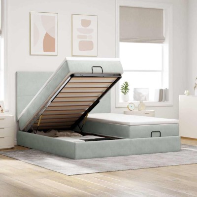 Estructura cama otomana colchones terciopelo gris claro