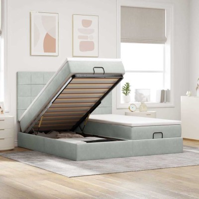 Estructura cama otomana colchones terciopelo gris claro