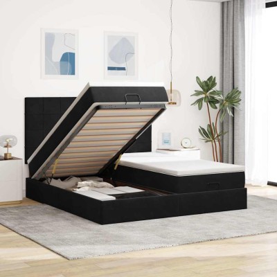 Estructura de cama otomana colchones terciopelo negra 180x200cm