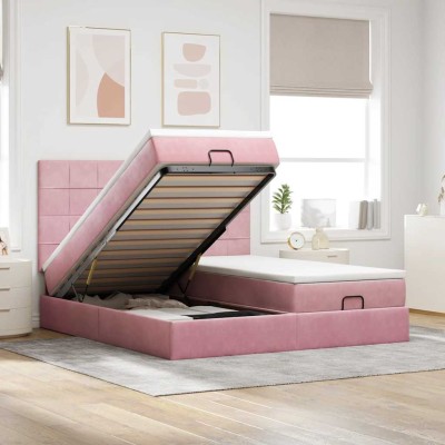 Estructura de cama otomana colchones terciopelo rosa 200x200cm