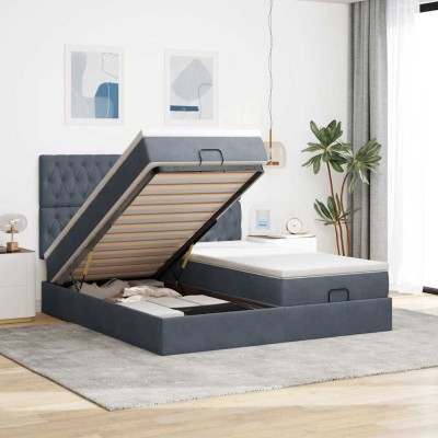 Estructura cama otomana colchones terciopelo gris oscuro