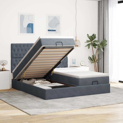 Estructura cama otomana colchones terciopelo gris oscuro