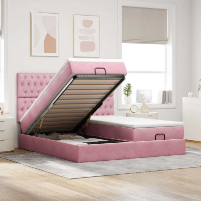 Estructura de cama otomana colchones terciopelo rosa 200x200cm