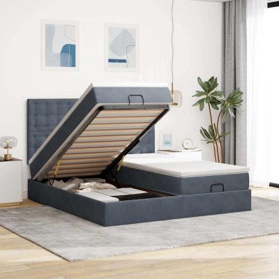 Estructura cama otomana colchones terciopelo gris oscuro