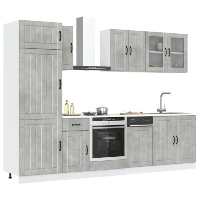 Conjunto de armarios de cocina "Lucca" de 8 piezas en madera de ingeniería gris hormigón