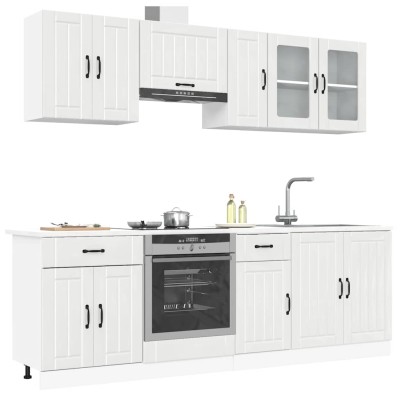 Conjunto de armarios de cocina "Lucca" de 8 piezas en madera de ingeniería blanca brillante