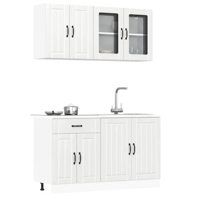 Conjunto de armarios de cocina "Lucca" de 4 piezas en madera de ingeniería blanca brillante