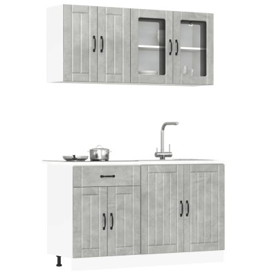 Conjunto de armarios de cocina de 4 piezas "Lucca" de, madera de ingeniería gris hormigón