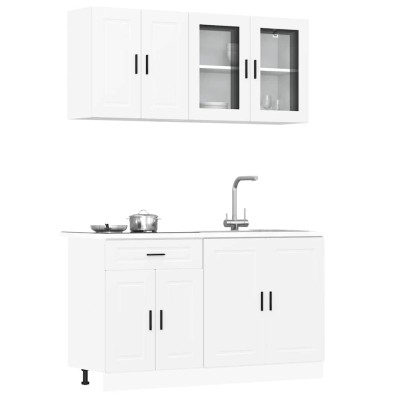 Conjunto de armarios de cocina "Porto" de 4 piezas en madera de ingeniería blanca