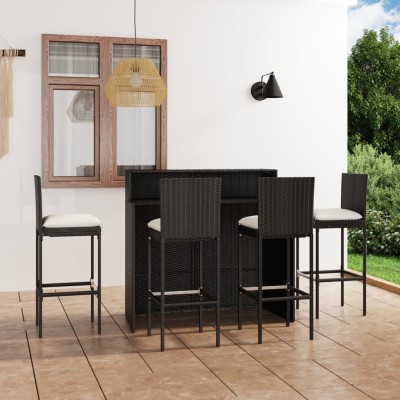 Juego de muebles de bar de jardín de 5 piezas y cojines negro