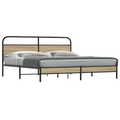 Estructura de cama sin colchón metal roble ahumado 180x200 cm