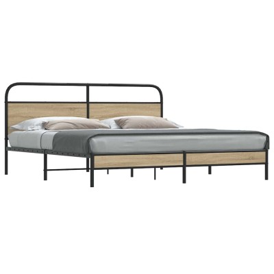 Estructura de cama sin colchón metal roble ahumado 200x200 cm