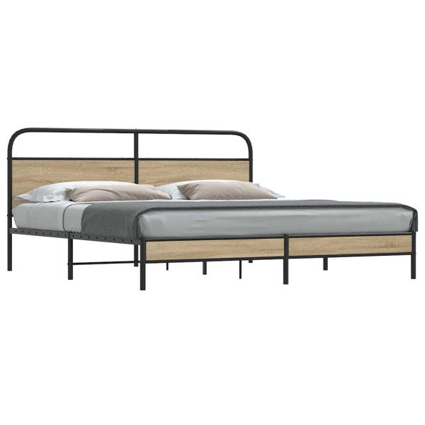 Estructura de cama sin colchón metal roble ahumado 200x200 cm