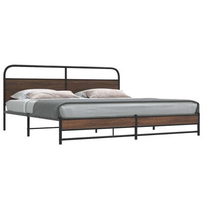Estructura de cama sin colchón metal roble marrón 180x200 cm