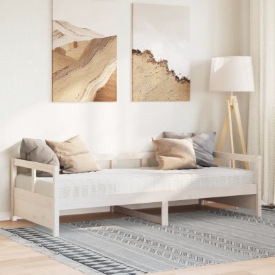 Sofá cama con colchón madera maciza de pino blanco 80x200 cm