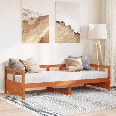 Sofá cama con colchón madera maciza pino marrón cera 80x200 cm