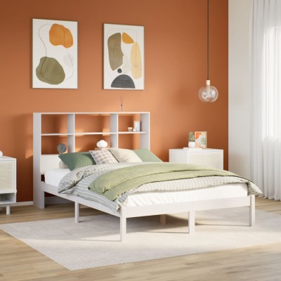 Cama con estantería sin colchón madera maciza blanca 160x200 cm