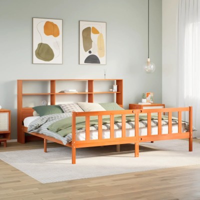 Cama con estantería sin colchón madera maciza marrón 180x200cm
