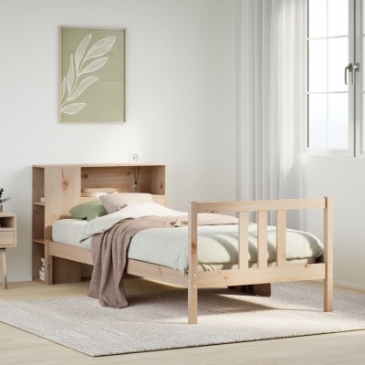 Cama con estantería sin colchón madera maciza de pino 75x190 cm