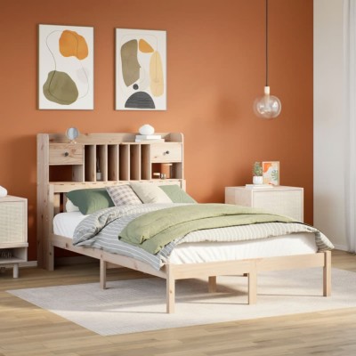 Cama con estantería sin colchón madera maciza de pino 135x190cm