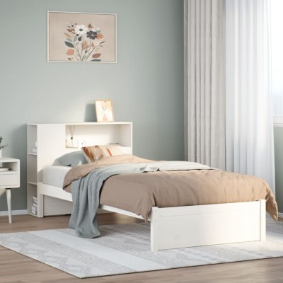 Cama con estantería sin colchón madera maciza blanca 75x190 cm