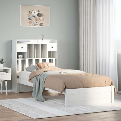 Cama con estantería sin colchón madera maciza blanca 75x190 cm