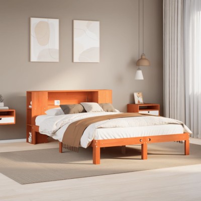 Cama con estantería sin colchón madera maciza marrón 140x190 cm