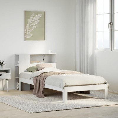 Cama con estantería sin colchón madera maciza blanca 75x190 cm
