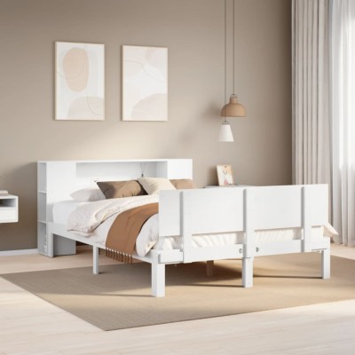Cama con estantería sin colchón madera maciza blanca 160x200 cm