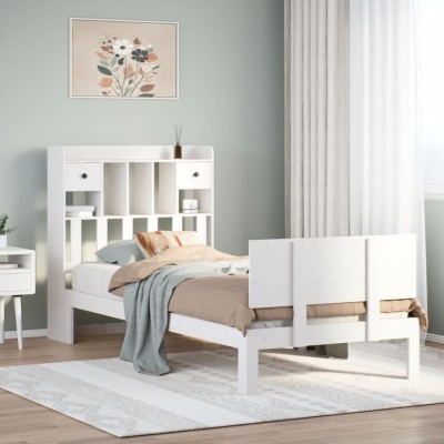 Cama con estantería sin colchón madera maciza de pino 90x190 cm