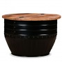 Mesa de centro de madera maciza reciclada negra forma de barril