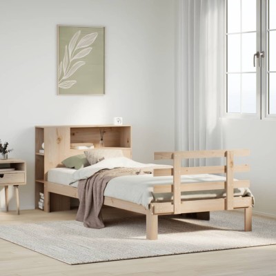 Cama con estantería sin colchón madera maciza de pino 75x190 cm