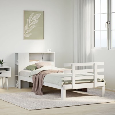 Cama con estantería sin colchón madera maciza blanca 75x190 cm