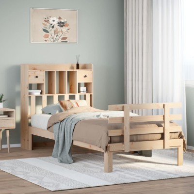 Cama con estantería sin colchón madera maciza de pino 75x190 cm