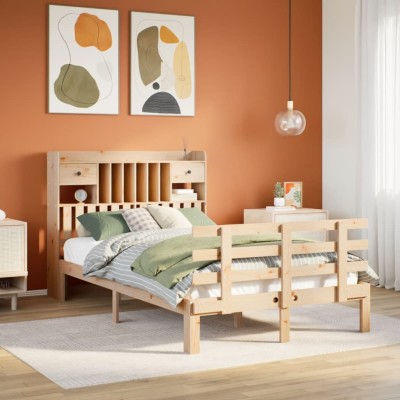 Cama con estantería sin colchón madera maciza de pino 135x190cm