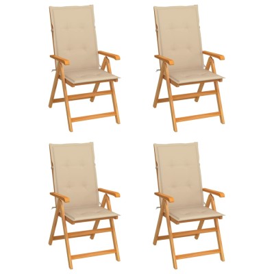 Sillas de jardín 4 uds madera maciza de teca con cojines beige