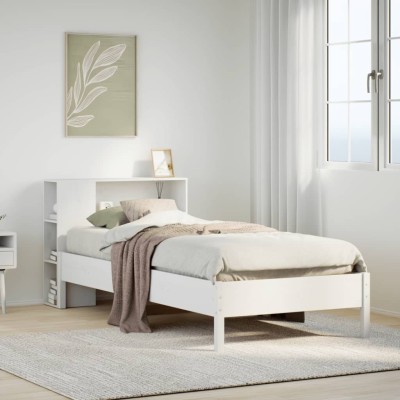Cama con estantería sin colchón madera maciza blanca 75x190 cm